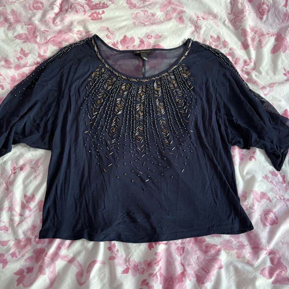 I.N.C. Navy beaded top